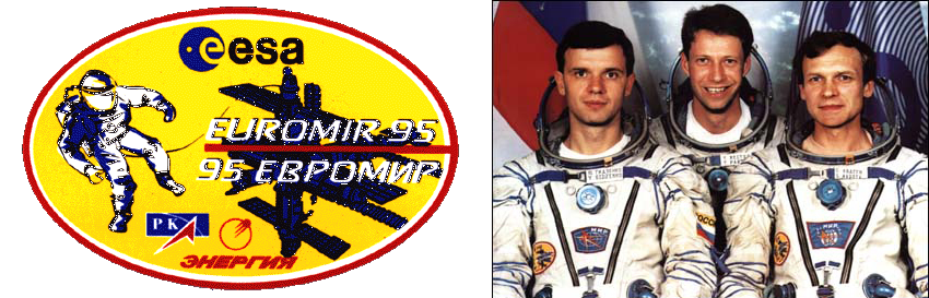 Euromir95 mission patch and crew members.